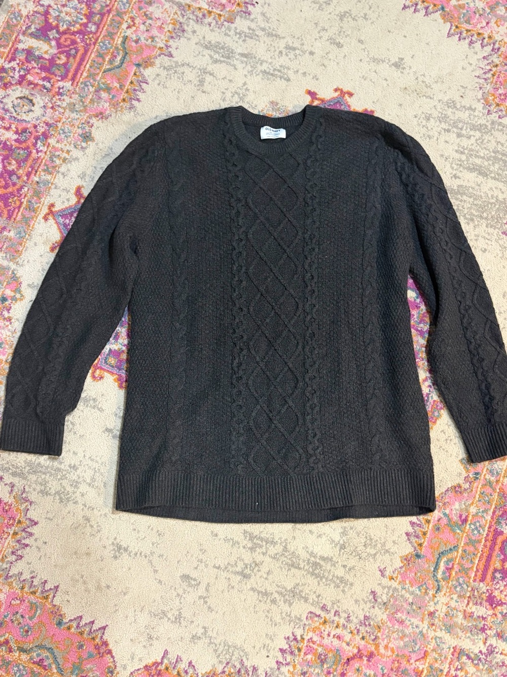 Old Navy Men's Black Cable-Stitch Crewneck Sweater